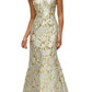 Luxurious Trumpet Square Neck Sleeveless Jacquard Floral Fitted Bodice Formal Evening Gown
