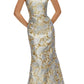 Luxurious Trumpet Square Neck Sleeveless Jacquard Floral Fitted Bodice Formal Evening Gown