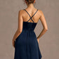 Mermaid Cowl Neck Sleeveless Satin Floor Length Ruched Slit Lace Up Formal Prom Dress