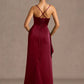 Mermaid Cowl Neck Sleeveless Satin Floor Length Ruched Slit Lace Up Formal Prom Dress