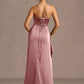 Mermaid Cowl Neck Sleeveless Satin Floor Length Ruched Slit Lace Up Formal Prom Dress