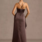 Mermaid Cowl Neck Sleeveless Satin Floor Length Ruched Slit Lace Up Formal Prom Dress