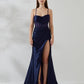 Mermaid Cowl Sleeveless Satin Floor Length Corset Slit Evening Gown