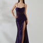 Mermaid Cowl Sleeveless Satin Floor Length Corset Slit Evening Gown