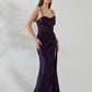 Mermaid Cowl Sleeveless Satin Floor Length Corset Slit Evening Gown