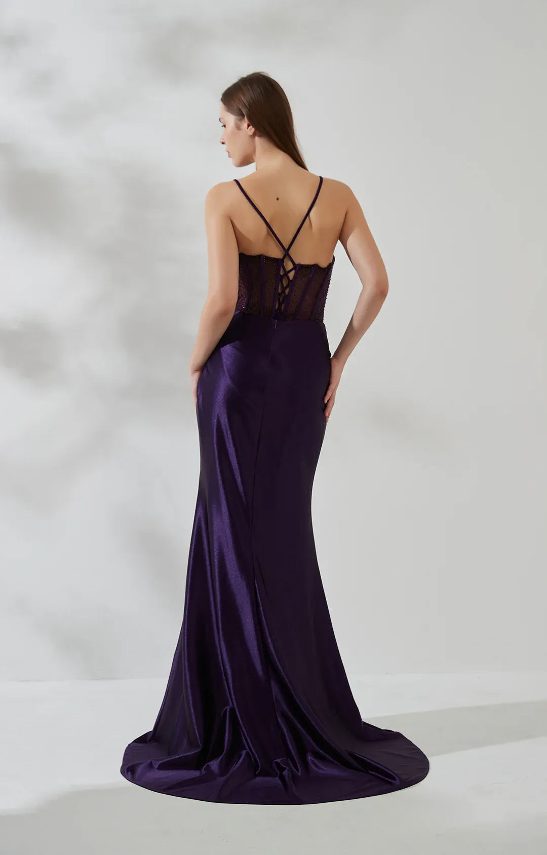 Mermaid Cowl Sleeveless Satin Floor Length Corset Slit Evening Gown