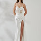Mermaid Cowl Sleeveless Satin Floor Length Corset Slit Evening Gown