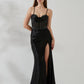 Mermaid Cowl Sleeveless Satin Floor Length Corset Slit Evening Gown
