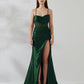 Mermaid Cowl Sleeveless Satin Floor Length Corset Slit Evening Gown