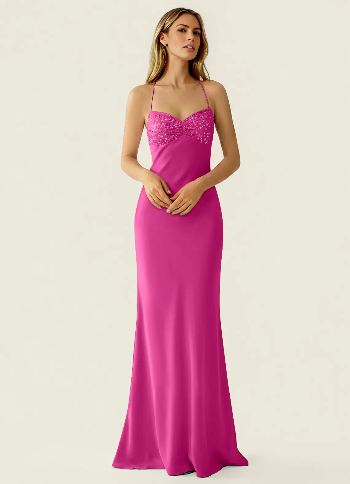 Mermaid Fit Sweetheart Neck Halter Sleeveless Chiffon Floor Length Beaded Lace Up Formal Dress