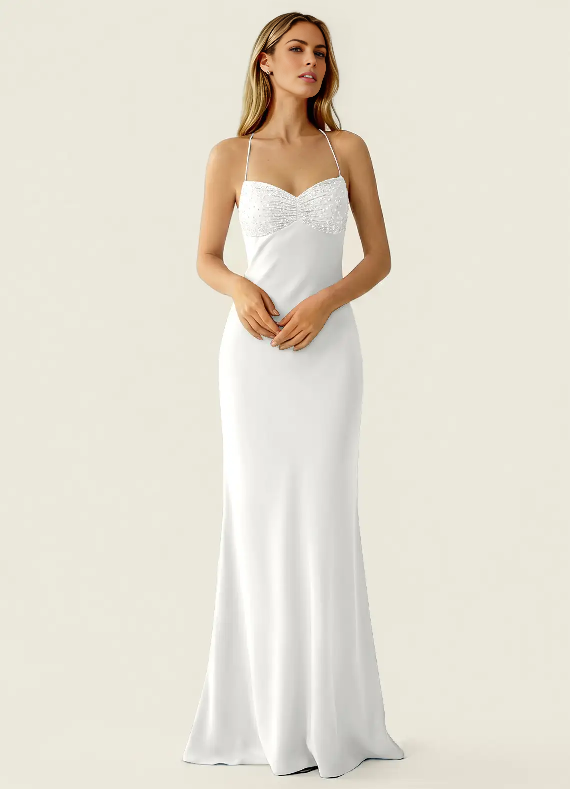 Mermaid Fit Sweetheart Neck Halter Sleeveless Chiffon Floor Length Beaded Lace Up Formal Dress
