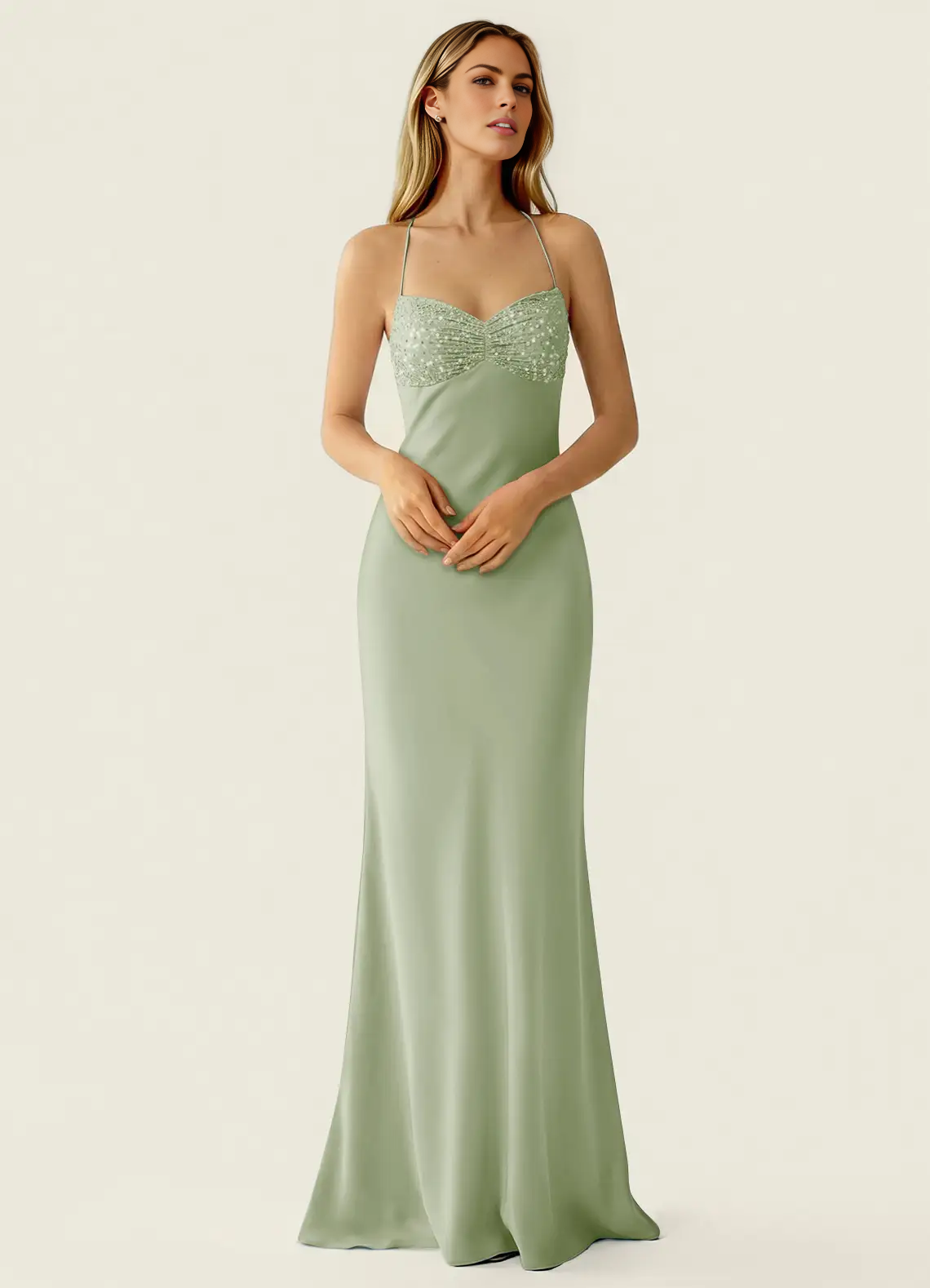 Mermaid Fit Sweetheart Neck Halter Sleeveless Chiffon Floor Length Beaded Lace Up Formal Dress