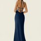 Mermaid Fit Sweetheart Neck Halter Sleeveless Chiffon Floor Length Beaded Lace Up Formal Dress