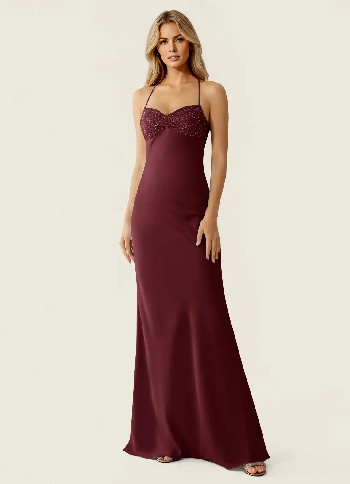 Mermaid Fit Sweetheart Neck Halter Sleeveless Chiffon Floor Length Beaded Lace Up Formal Dress