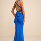 Mermaid Fit V-Neck Sleeveless Jersey Floor Length Twist Bow Back Prom Dress