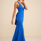 Mermaid Fit V-Neck Sleeveless Jersey Floor Length Twist Bow Back Prom Dress