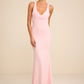 Mermaid Fit V-Neck Sleeveless Jersey Floor Length Twist Bow Back Prom Dress