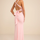 Mermaid Fit V-Neck Sleeveless Jersey Floor Length Twist Bow Back Prom Dress