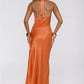 Mermaid Halter Sleeveless Satin Floor-Length Keyhole Open-Back Bridesmaid Dress
