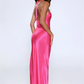 Mermaid Halter Sleeveless Satin Floor-Length Keyhole Open-Back Bridesmaid Dress