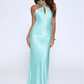 Mermaid Halter Sleeveless Satin Floor-Length Keyhole Open-Back Bridesmaid Dress