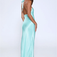 Mermaid Halter Sleeveless Satin Floor-Length Keyhole Open-Back Bridesmaid Dress
