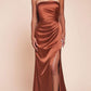 Mermaid Halter Strapless Neck Satin Maxi Evening Dress With Slit And Lace-Up Back