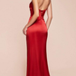 Mermaid Halter Strapless Neck Satin Maxi Evening Dress With Slit And Lace-Up Back