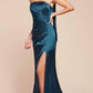 Mermaid Halter Strapless Neck Satin Maxi Evening Dress With Slit And Lace-Up Back