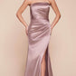 Mermaid Halter Strapless Neck Satin Maxi Evening Dress With Slit And Lace-Up Back