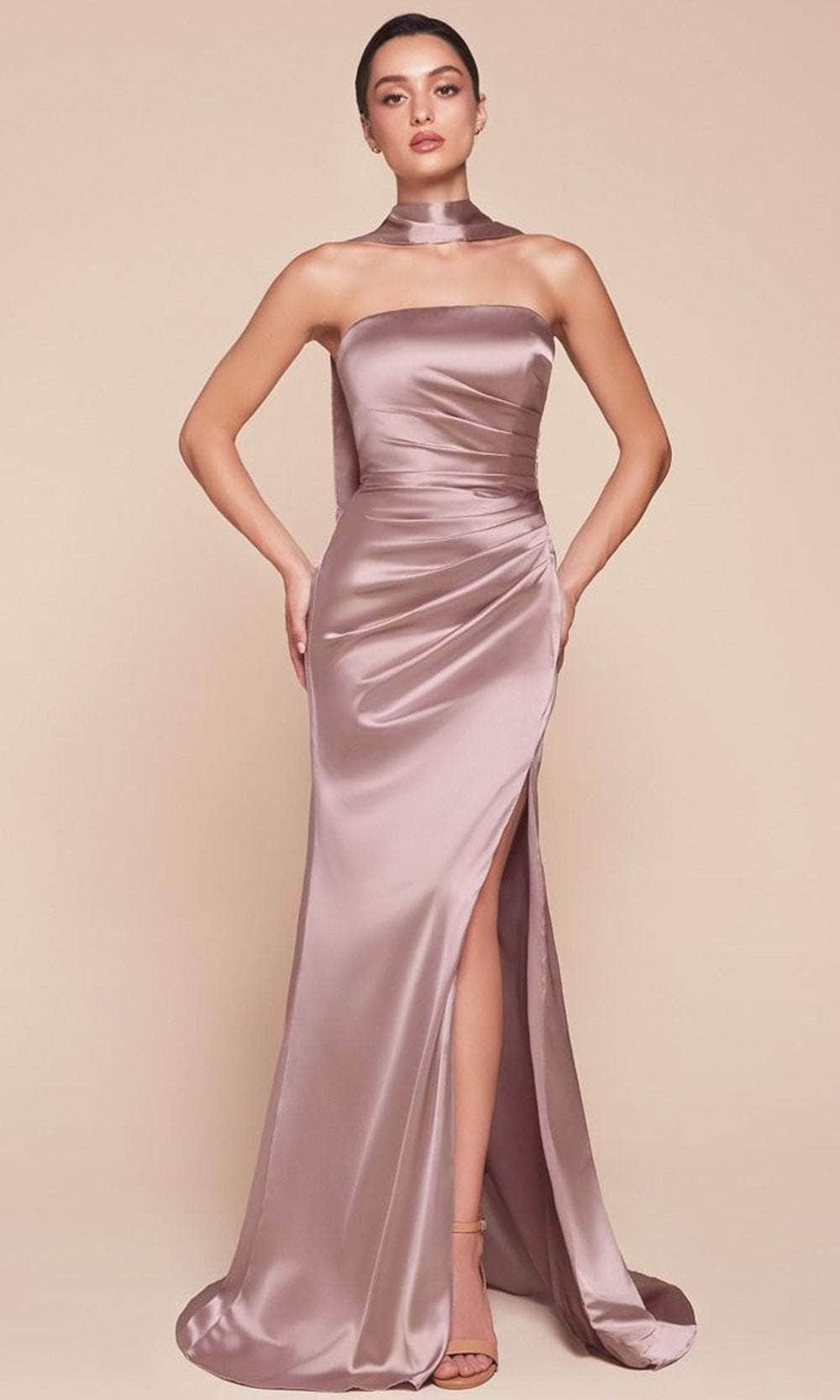 Mermaid Halter Strapless Neck Satin Maxi Evening Dress With Slit And Lace-Up Back