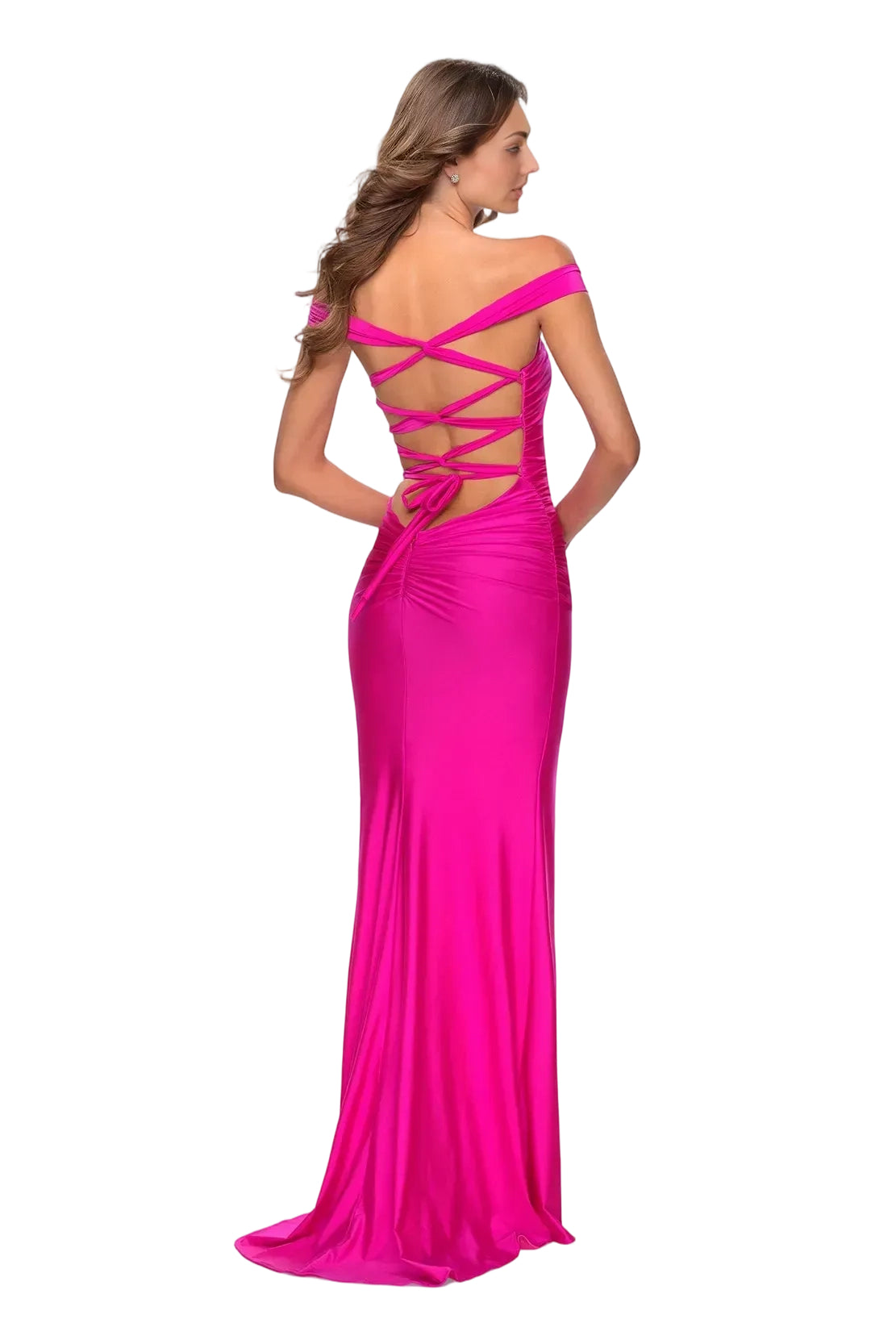Mermaid OffShoulder ShortSleeve Satin Maxi Slit Prom Dress