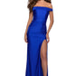 Mermaid OffShoulder ShortSleeve Satin Maxi Slit Prom Dress