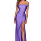 Mermaid OffShoulder ShortSleeve Satin Maxi Slit Prom Dress