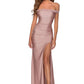 Mermaid OffShoulder ShortSleeve Satin Maxi Slit Prom Dress