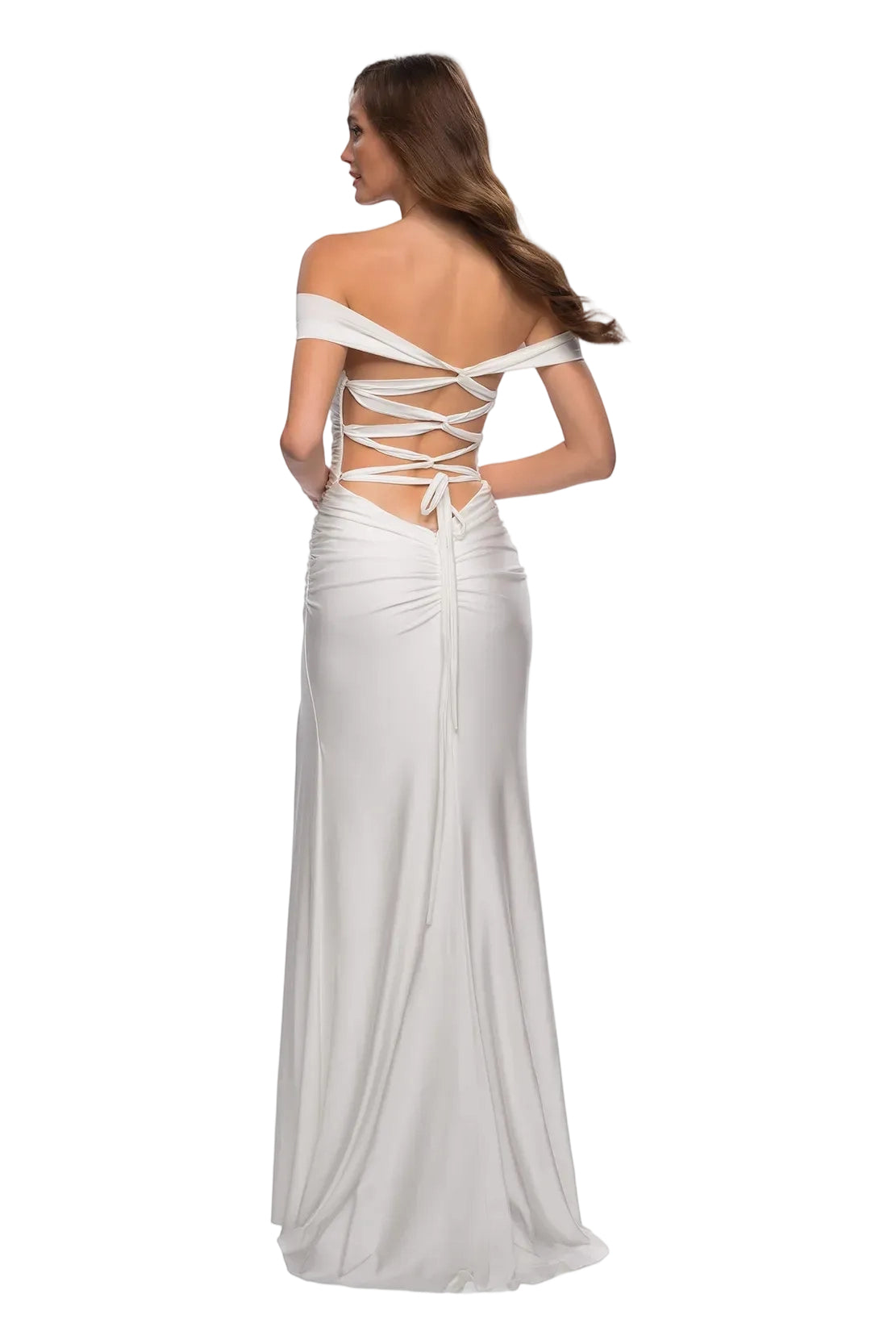 Mermaid OffShoulder ShortSleeve Satin Maxi Slit Prom Dress