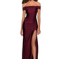 Mermaid OffShoulder ShortSleeve Satin Maxi Slit Prom Dress