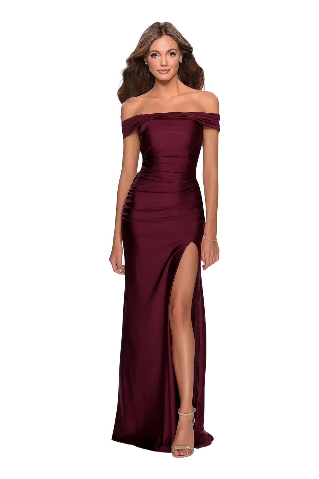 Mermaid OffShoulder ShortSleeve Satin Maxi Slit Prom Dress