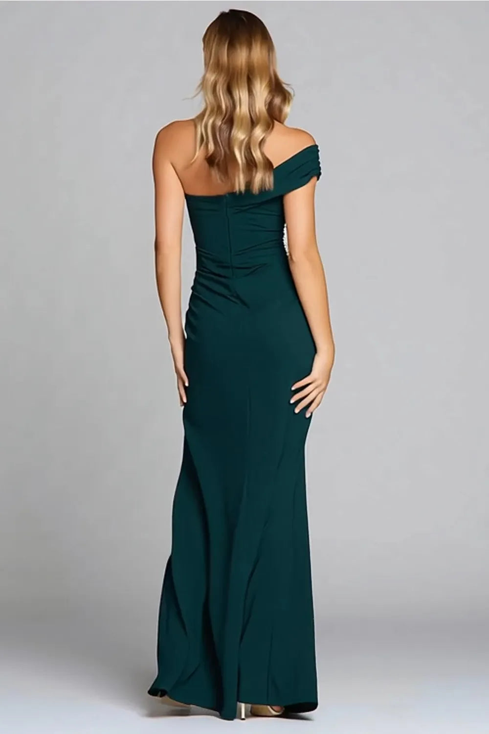 Mermaid One-shoulder Sleeveless Evening Dress Formal Ruched Slit Bridesmaid Dress