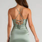 Mermaid Straight Neck Spaghetti-Strap Satin Floor-Length Ruched Slit Bridesmaid Dress