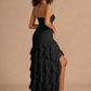 Mermaid Strapless Sleeveless Chiffon Floor-Length Ruffled High-Slit Prom Dress