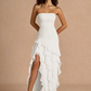 Mermaid Strapless Sleeveless Chiffon Floor-Length Ruffled High-Slit Prom Dress