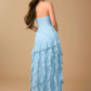 Mermaid Strapless Sleeveless Chiffon Floor-Length Ruffled High-Slit Prom Dress