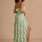 Mermaid Strapless Sleeveless Chiffon Floor-Length Ruffled High-Slit Prom Dress