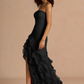 Mermaid Strapless Sleeveless Chiffon Floor-Length Ruffled High-Slit Prom Dress