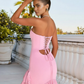 Mermaid Strapless Sleeveless Satin Asymmetrical Ruffled Corset Lace-Up Evening Dress