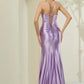 Mermaid Sweetheart Sleeveless Satin Floor-Length Glitter Lace-up Slit Evening Dress