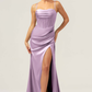 Mermaid Sweetheart Spaghetti-Strap Satin Floor-Length Corset Slit Bridesmaid Dress