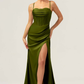 Mermaid Sweetheart Spaghetti-Strap Satin Floor-Length Corset Slit Bridesmaid Dress