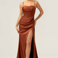 Mermaid Sweetheart Spaghetti-Strap Satin Floor-Length Corset Slit Bridesmaid Dress